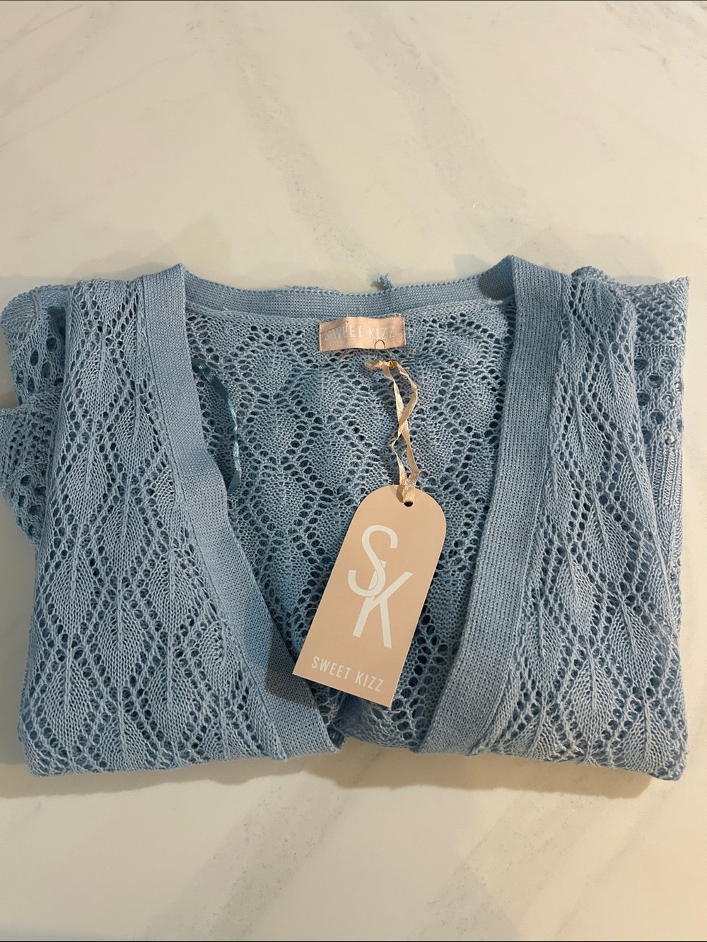 Sweet Kizz Sky Blue Lace Knit Open Cardigan